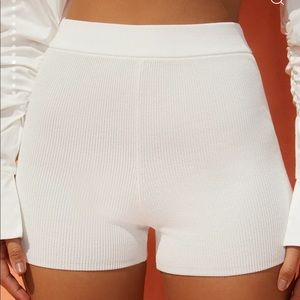 Oh Polly Ivory ribbed knit shorts